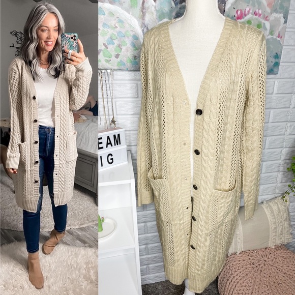 Pink Lily Sweaters - Pink Lily NEW Chance To Change Beige Cable Knit Cardigan